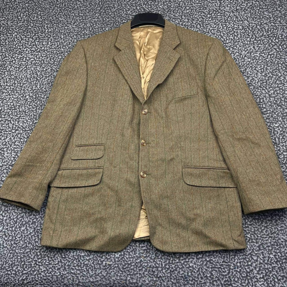 Brook Taverner Saxony Supreme Blazer Jacket Men 42S Brown Herringbone Wool
